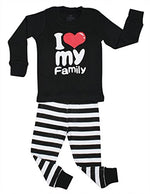 Elowel "I Love Family" 2 Piece Pajama Set 100% Cotton Size 12 Months-12 Years