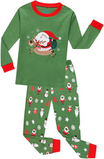 Elowel Boys Girls Merry Santa Christmas 2 Piece Kids Pajamas Set 100% Cotton Size 14 Green