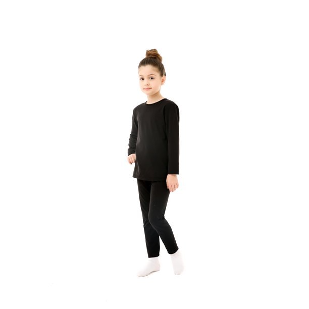  Girls Thermal Underwear Set Kids Long Johns Fleece Lined  Base Layer Black Small