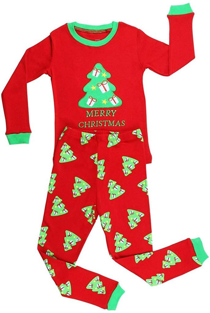 Elowel Kids & Adult Red Christmas Treet Plus Size Christmas Pajama Set