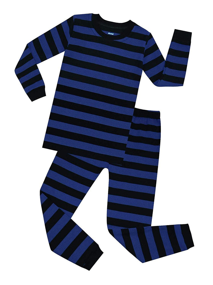 Royal/black Elowel Boys Girls Green and Black Stripe 2 Piece Pajama Set 100% Cotton (Size 12 M-12 Years)