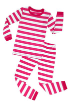 Elowel Boys Girls Pink and White Stripe 2 Piece Pajama Set 100% Cotton (Size 12 M-12 Years)