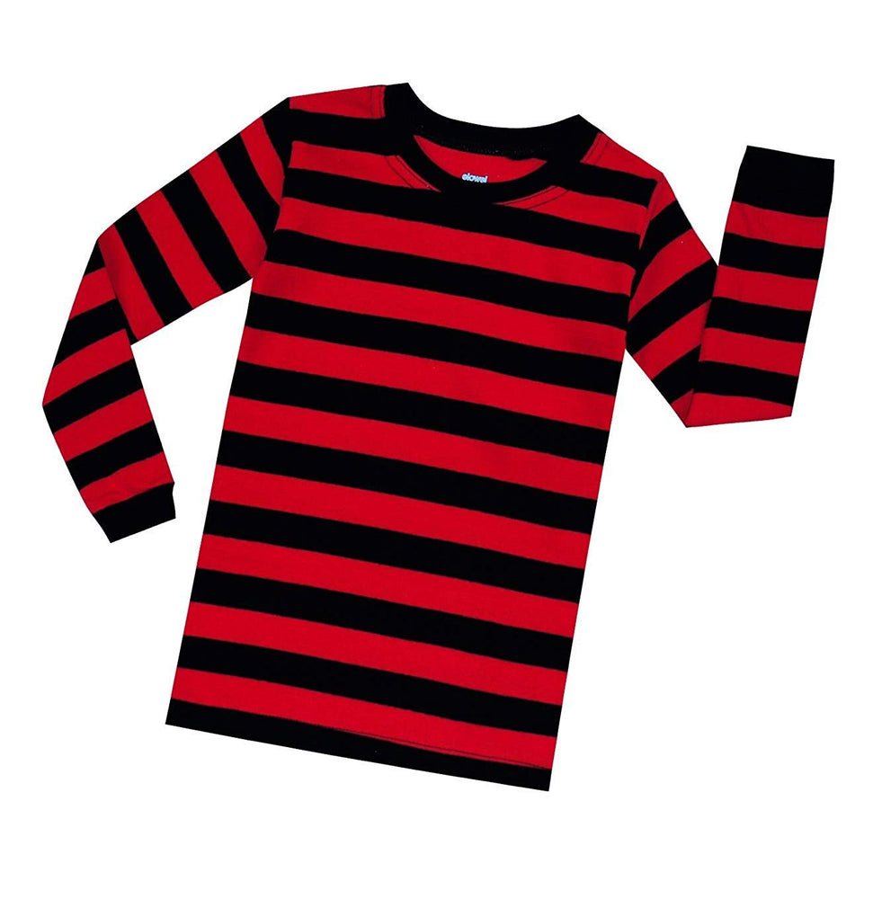 Elowel Boys Girls Red and Black Stripe 2 Piece Pajama Set 100% Cotton (Size 12 M-12 Years)