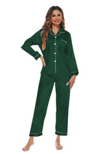 Elowel Silk Satin Pajama Set for Women - Satin Sleepwear Button Down Sleepwear - Full Sleeve Satin Pajamas Women Loungewear Color Green