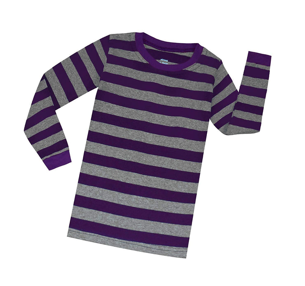 Elowel Boys Girls Purple and Grey Stripe 2 Piece Pajama Set 100% Cotton (Size 12 M-12 Years)