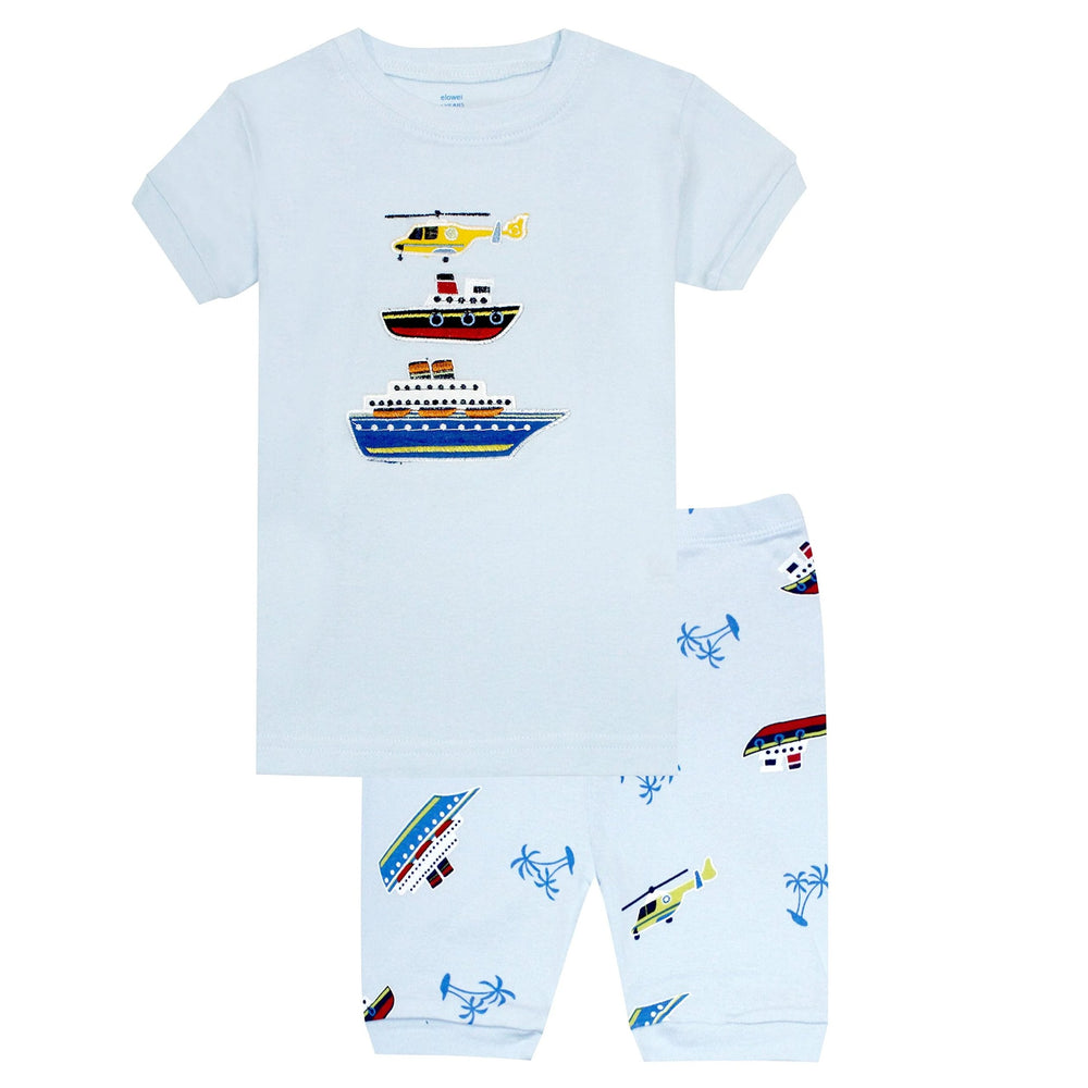 Elowel Boys Short Boat 2 Piece Pajama Set 100% Cotton (Toddler, Little & Big Boys)