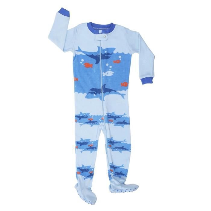 Elowel Boys Footed Shark Pajama Sleeper, 100% cotton