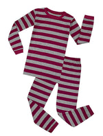 Elowel Boys Girls Marron and Grey Stripe 2 Piece Pajama Set 100% Cotton (Size 12 M-12 Years)
