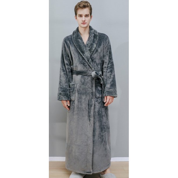 Elowel Adult's Unisex Hooded Grey fleece robe womens Bathrobe Size M- XL