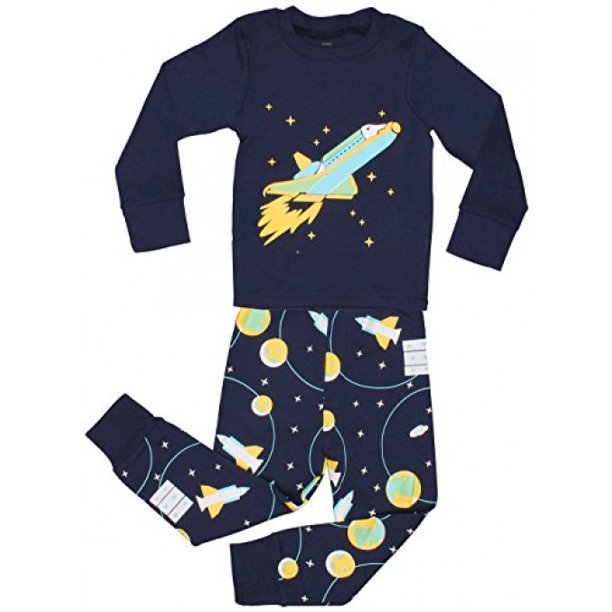 Elowel Space Rocket 2-Piece Pajama Set 100% Cotton (Baby, Little & Big Boys)