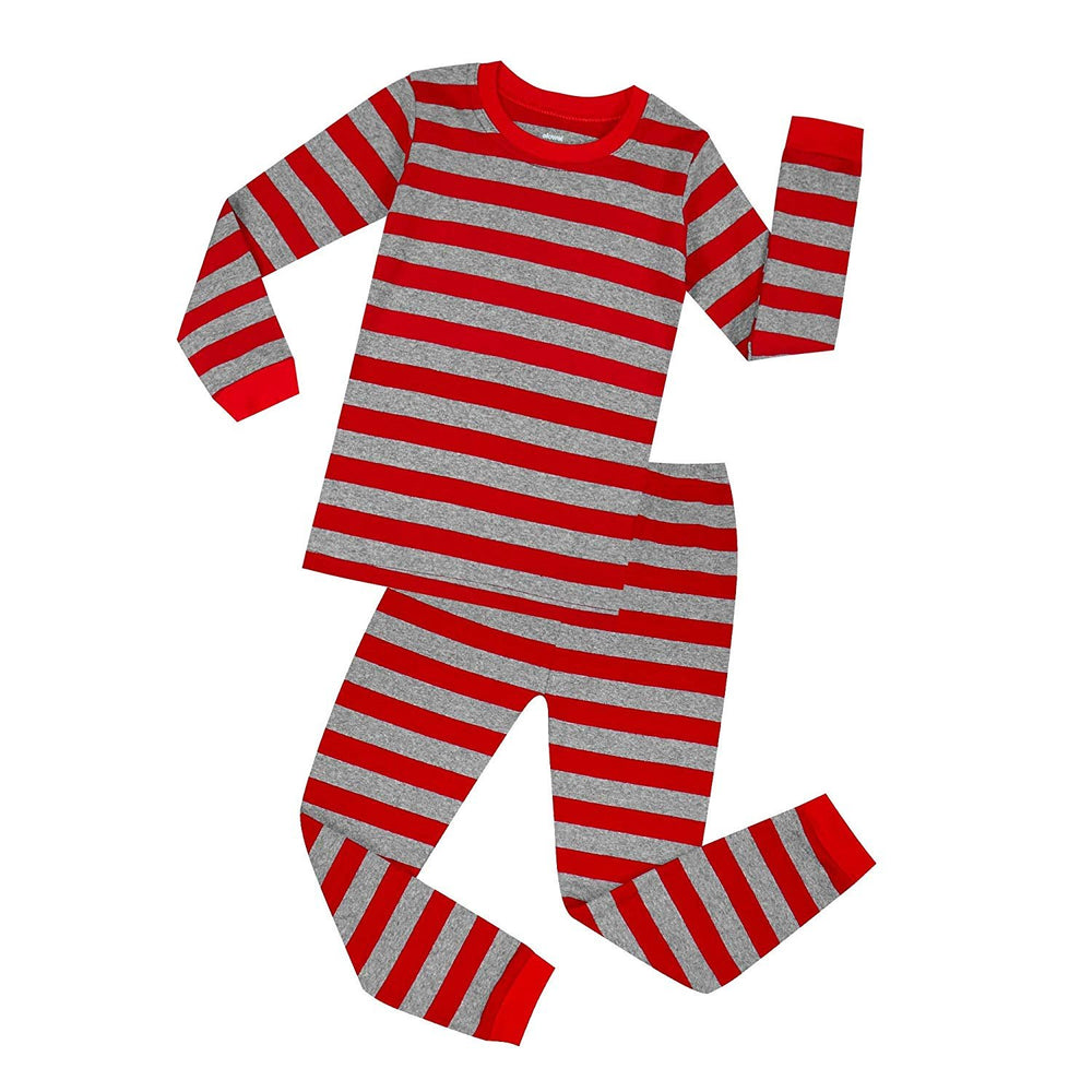 Elowel Boys Girls Red and Grey Stripe 2 Piece Pajama Set 100% Cotton (Size 12 M-12 Years)