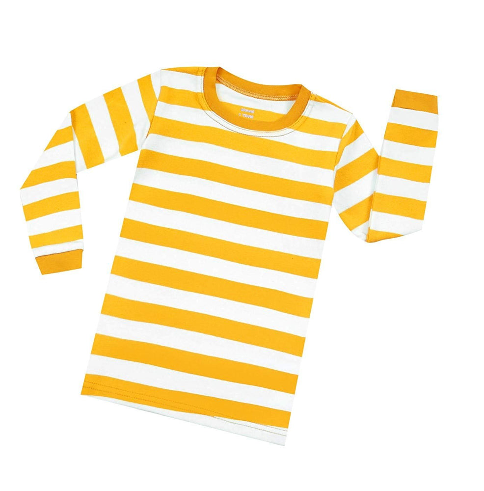 Yellow/white Elowel Boys Girls Green and Black Stripe 2 Piece Pajama Set 100% Cotton (Size 12 M-12 Years)