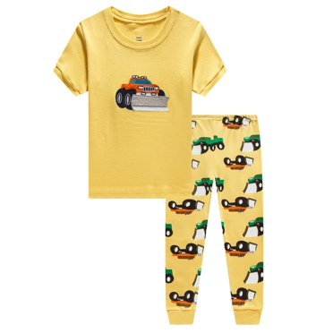 Elowel Short Sleeve and Long pants Boys YellowTruck Pajama Set