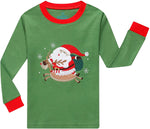 Elowel Boys Girls Merry Santa Christmas 2 Piece Kids Pajamas Set 100% Cotton Size 14 Green
