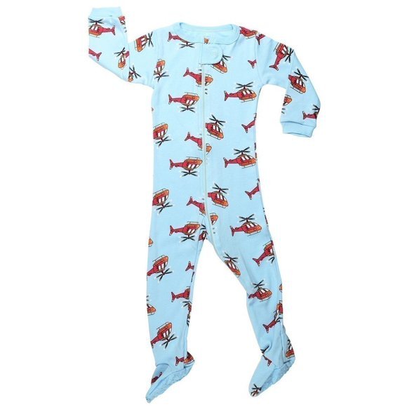 Elowel Baby Boys Blue Helicopter Print Zipper Footed Pajama Sleeper