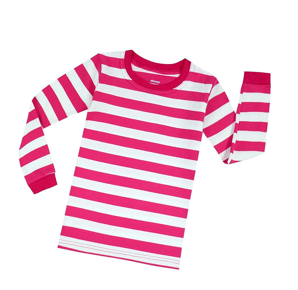 Elowel Boys Girls Pink and White Stripe 2 Piece Pajama Set 100% Cotton (Size 12 M-12 Years)