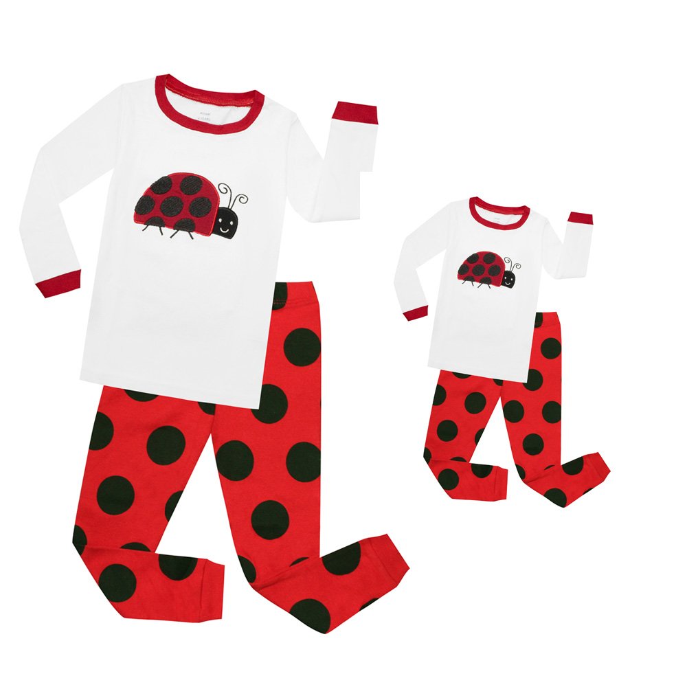 Elowel Ladybug Matching Girl & Doll 2 Piece Pajama Set 100% Cotton