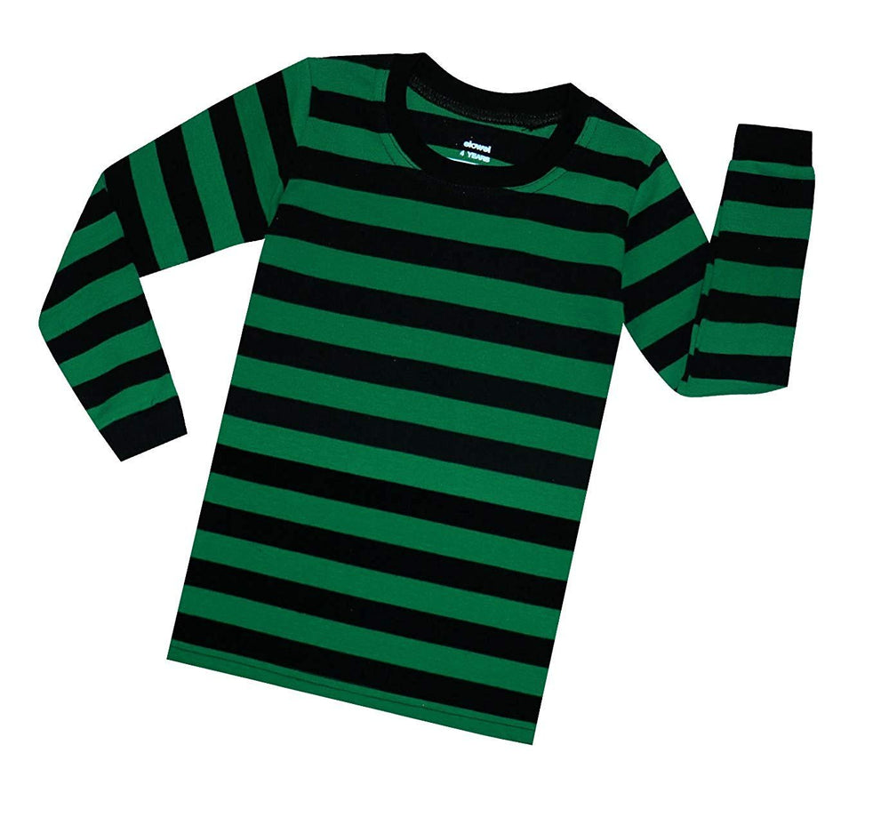 Elowel Boys Girls Green and Black Stripe 2 Piece Pajama Set 100% Cotton (Size 12 M-12 Years)