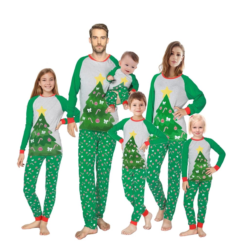 Elowel Kid & Adult Matching Family Christmas Pajama Set - Green Christ