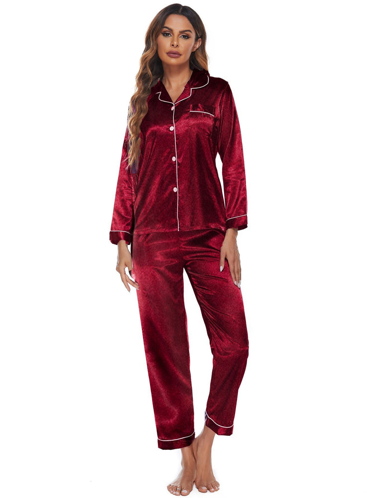 Elowel Silk Satin Pajama Set for Women - Button Down Sleepwear Satin Pajamas - Full Sleeve Satin Pajamas Women Loungewear Color Red