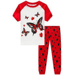 Elowel Short Sleeve and Long pants Girls Butterfly Pajama Set