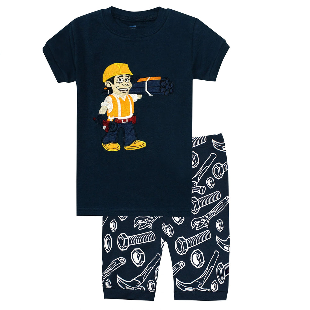 Elowel Boys Short Builder 2 Piece Pajama Set 100% Cotton (Toddler, Little & Big Boys)