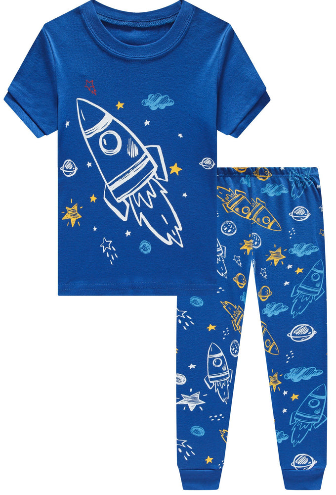 Elowel Short Sleeve and Long pants Boys Space Pajama Set