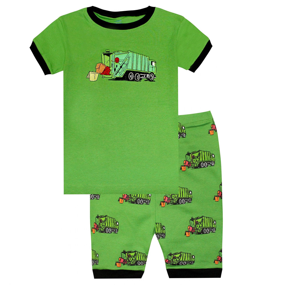 Elowel Boys Garbage Truck 2 Piece Pajama Set 100% Cotton Size 2 Green