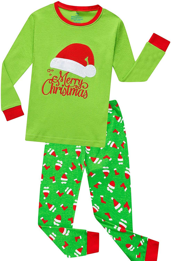 Elowel Family Matching Christmas Pajamas - kids christmas pajamas - Green Elf 2-Piece PJ Set