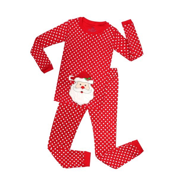 Elowel Kids  Christmas Red Polka Dot Santa 2 Piece Pajama Set 100% Cotton