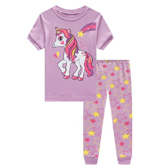 Elowel Short Sleeve and Long pants Girls Unicorn Pajama Set