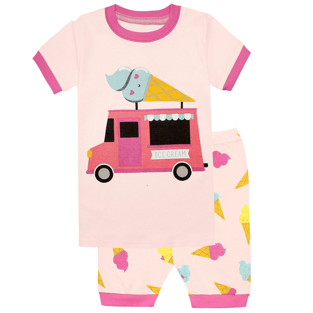Elowel Girls Ice Cream 2 Piece Pajama Set 100% Cotton (Toddler, Little & Big Girls)