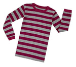 Elowel Boys Girls Marron and Grey Stripe 2 Piece Pajama Set 100% Cotton (Size 12 M-12 Years)