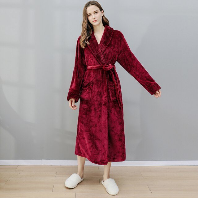 Elowel Adult's Unisex Hooded Wine  womens robes long Bathrobe Size M-XL
