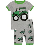 Elowel Boys Short Tractor 2 Piece Pajama Set 100% Cotton (Toddler, Little & Big Boys)