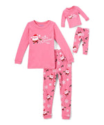 Elowel Merry Christmas Matching Girl & Doll Santa Pajama Gift Set