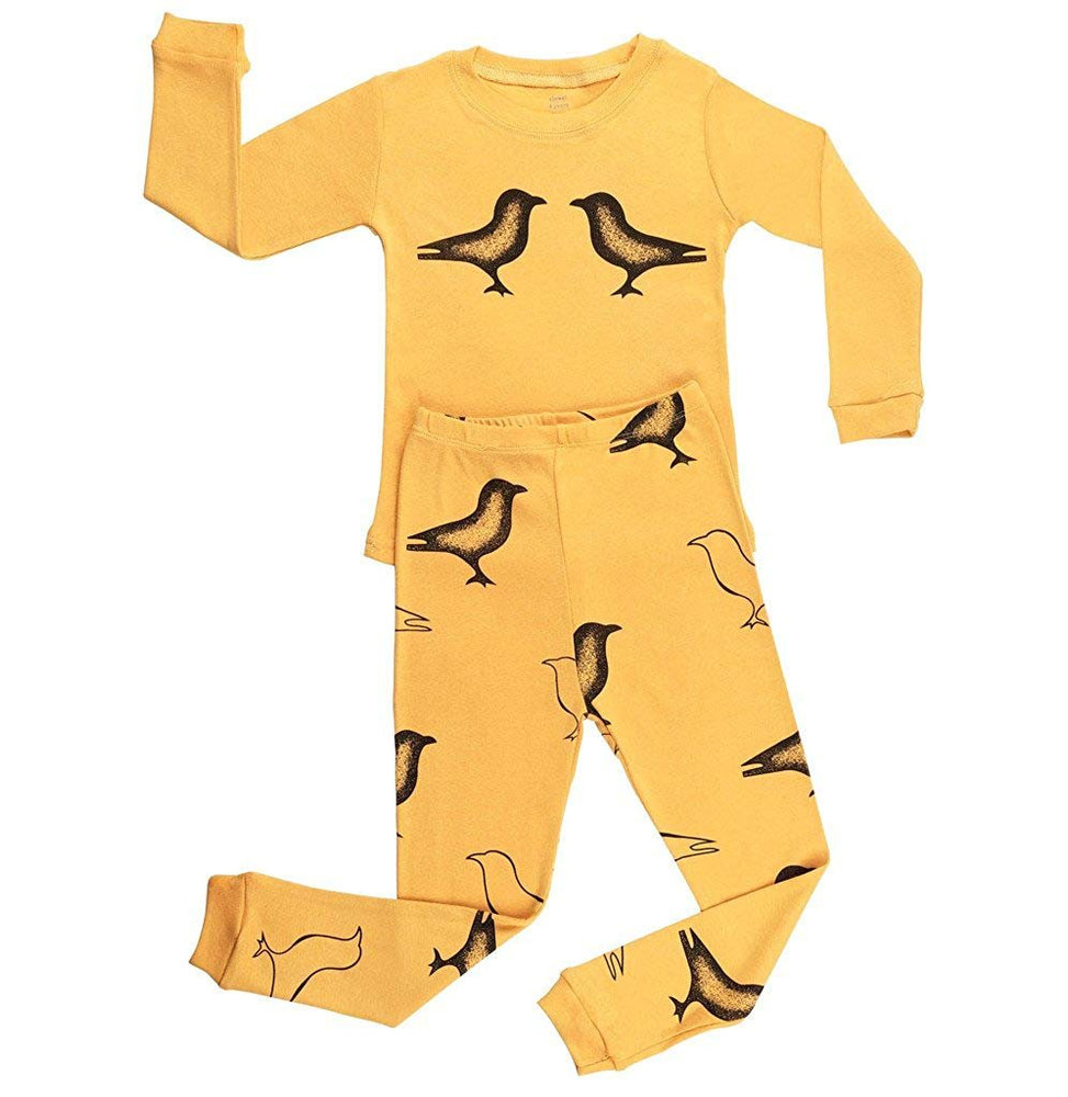 Elowel Girls Birds 2 Piece Kids Childrens Pajama Set 100% Cotton (6M-8Y)