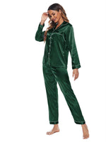 Elowel Silk Satin Pajama Set for Women - Satin Sleepwear Button Down Sleepwear - Full Sleeve Satin Pajamas Women Loungewear Color Green