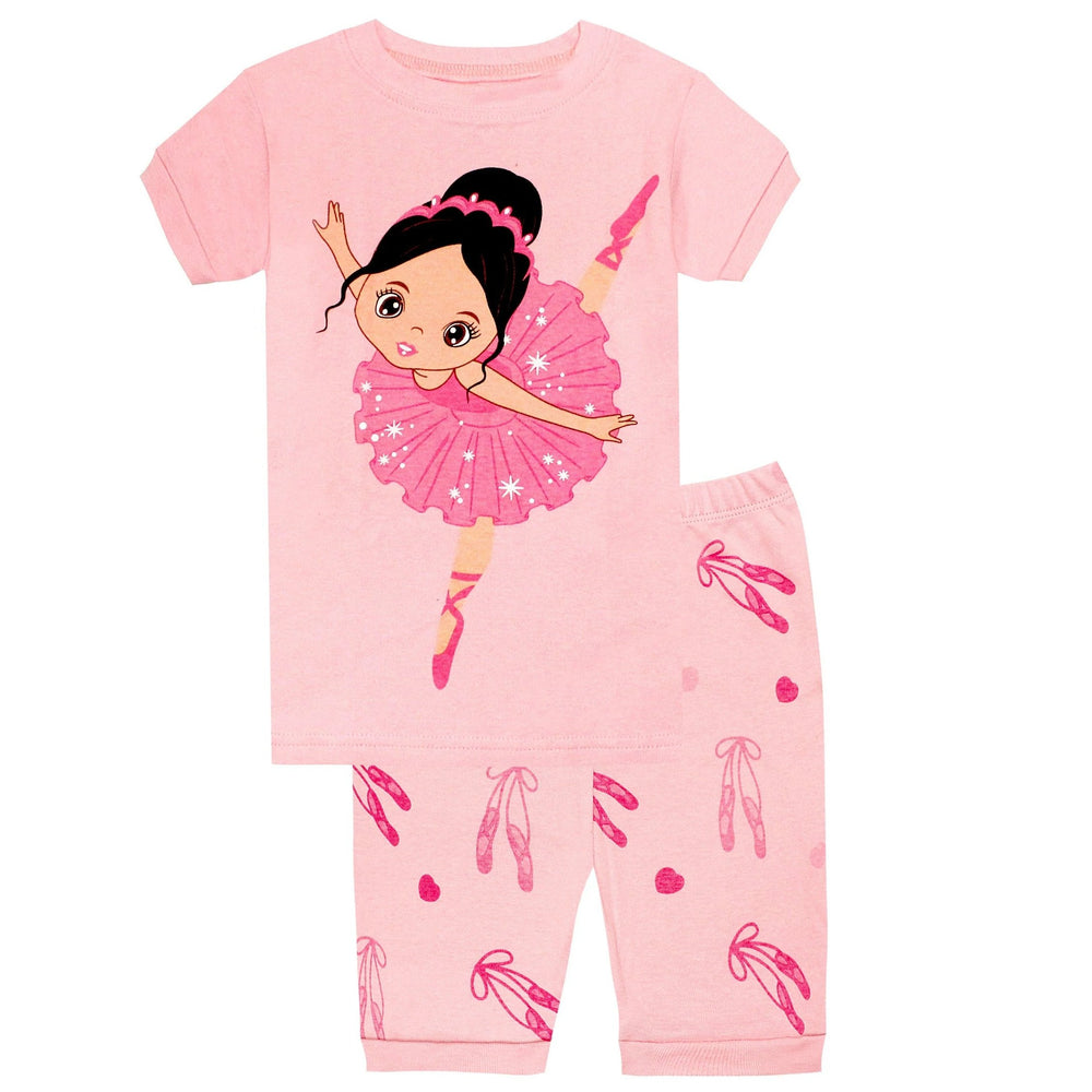Elowel Girls Ballerina 2 Piece Pajama Set 100% Cotton (Toddler, Little & Big Girls)