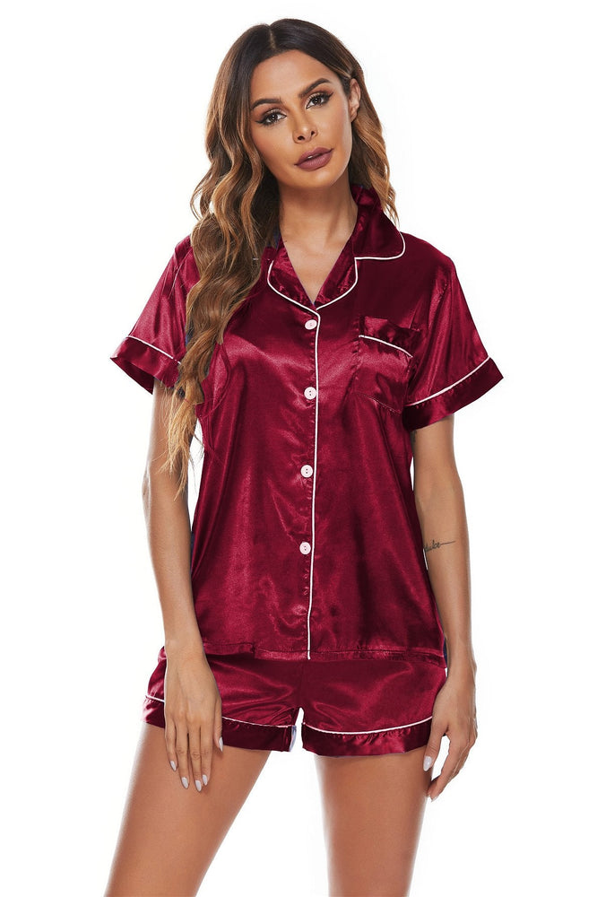 Satin Pajamas Set Ladies Nylon Pajamas Buy Short Sleeve Button