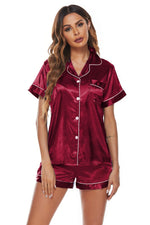 Elowel Silk Satin Pajama Set for Women -Satin Sleepwear Button Down Sleepwear -Short Sleeve Satin Pajamas Women Loungewear Color Red