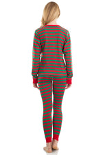 Elowel Matching Family Christmas Pajamas - Red & Green Striped 2-Piece Set