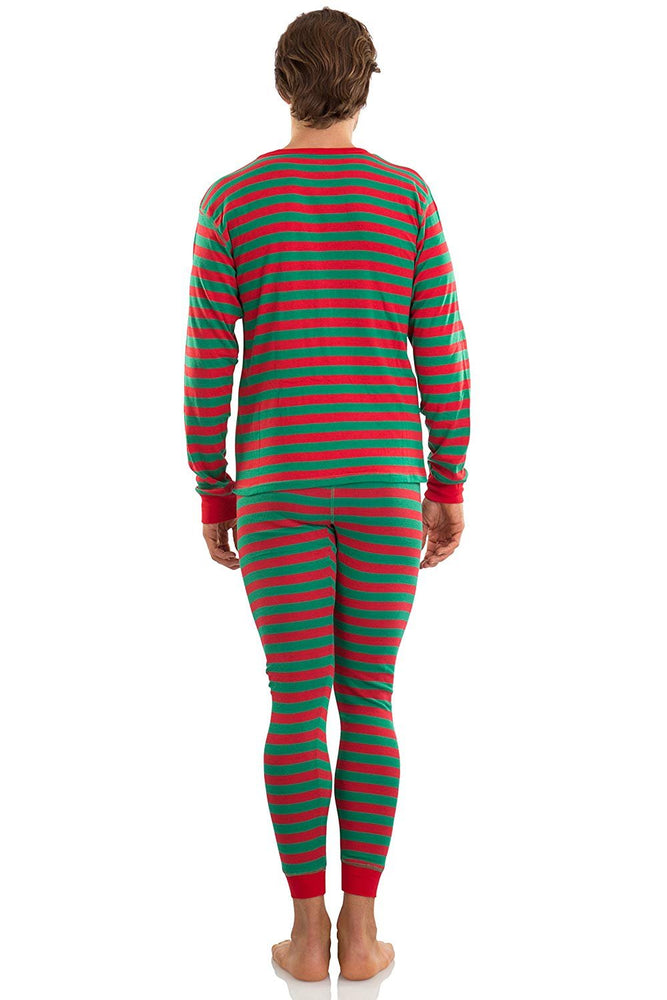 Elowel Matching Family Christmas Pajamas - Red & Green Striped 2-Piece Set