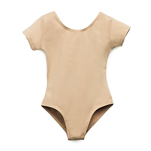 Elowel Kids Girls' Basic Short Sleeve Leotard (Size 2-14 Years) Nude
