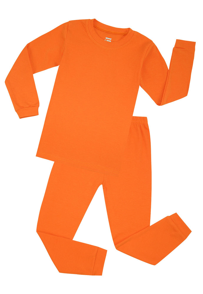 Elowel Boys Girls Orange Solid long shirts 2 Piece Pajama Set 100% Cotton (Size 2-12 Years)