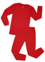 Elowel Boys Girls Red Solid 2 Piece long sleeve pajama set Pajama Set 100% Cotton (Size 12 Months -12 Years)
