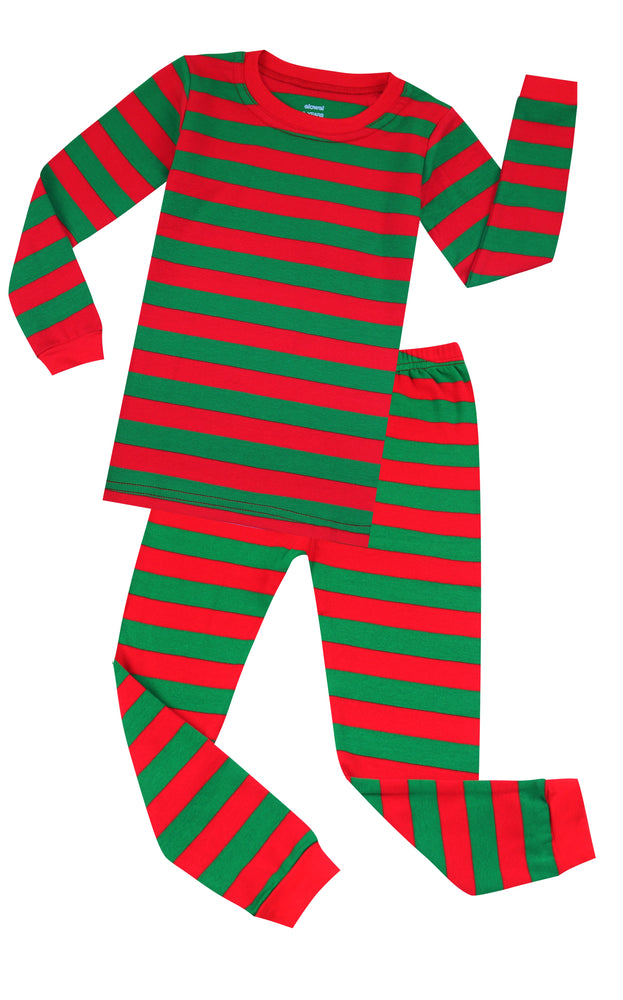 Elowel Boys Girls Christmas Red & Green 2 Piece Kids Pajamas Set 100% Cotton 6M-12Y