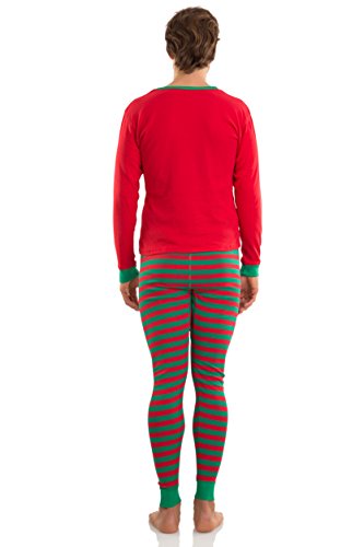 Elowel Adult Womens Mens Red Top & Red Green Pants  Christmas Fitted Pajamas 100% Cotton