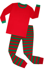 Elowel Boys Girls Christmas Red Top & Red Green Pants  2 Piece Kids Pajamas Set 100% Cotton 6M-12Y