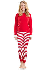 Elowel Adult Womens Mens Red Top & Red White  Pants  Christmas Fitted Pajamas 100% Cotton